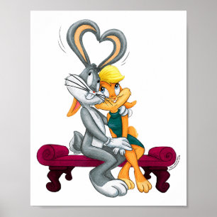 Affiche Looney Tunes Bugs et Lola cœurs Saint-Valentin