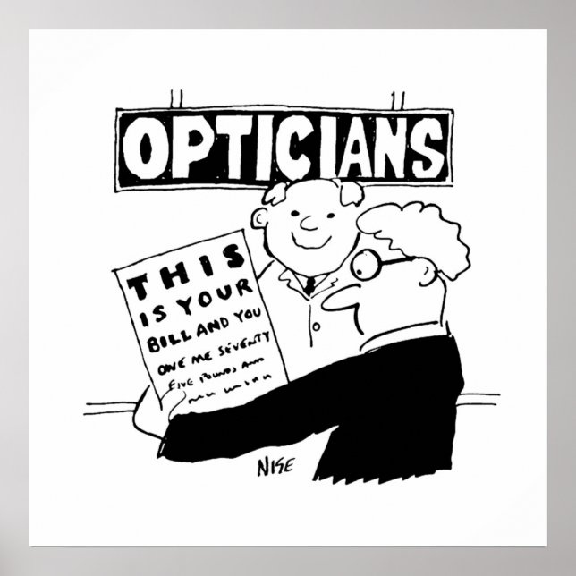 Affiche L'opticien présente sa facture. Dessin animé drôle (Devant)