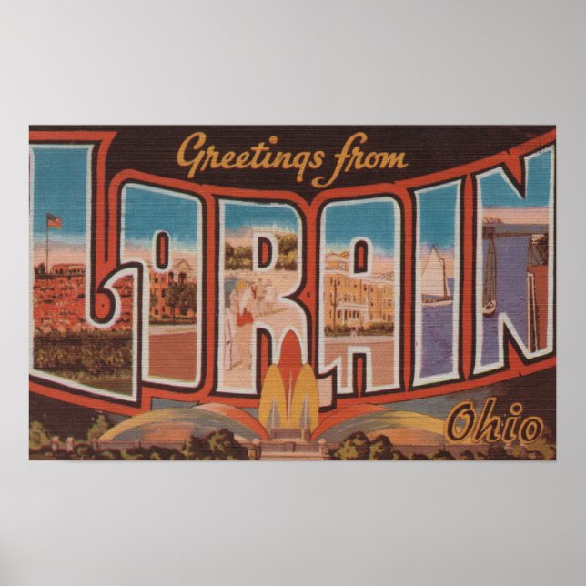 Affiche Lorain, OhioGrandes lettres ScènesLorain, OH (Devant)