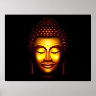 Affiche Lord Bouddha souriant or et noir
