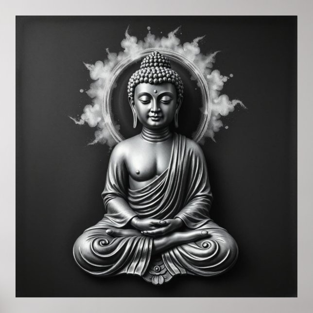 Affiche Lord Buddha - Serene Charcoal Art Portrait (Devant)