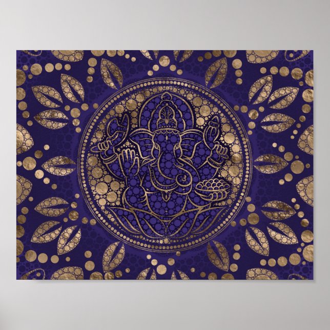 Affiche Lord Ganesha Dot Art Purple et Or (Devant)
