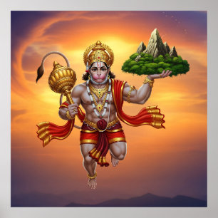 Affiche Lord Hanuman Flying Lifting Mountain