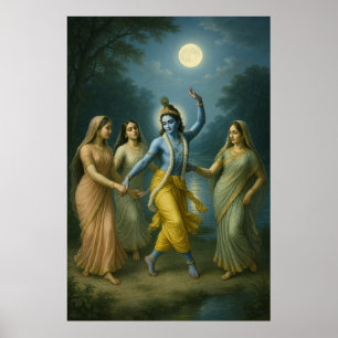 Affiche Lord Krishna Rāsleela   Danse Divine de l'Amour