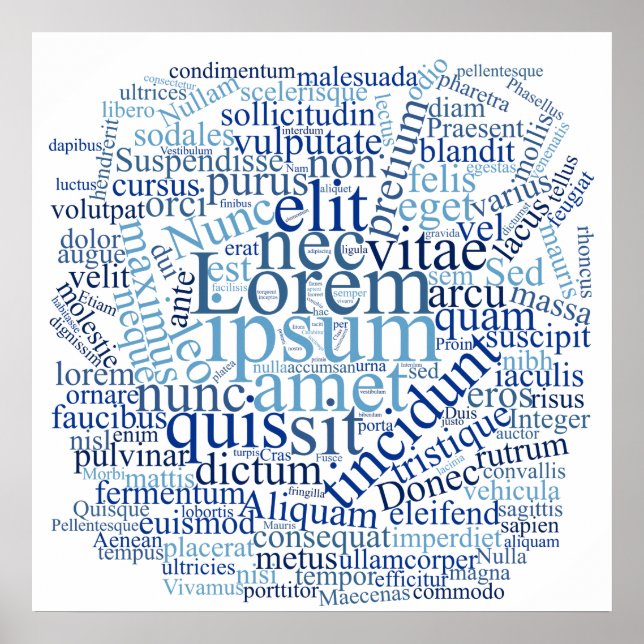 Affiche Lorem Ipsum Nuage de mots - Version bleue (Devant)