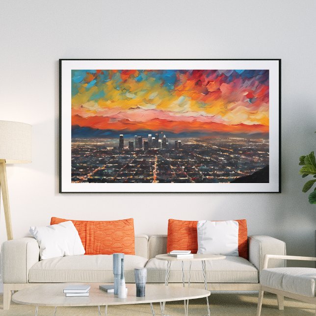 Affiche Los Angeles at Sunset Abstrait sans cadre (Add a splash of color to any room with this beautiful abstract of the Los Angeles city lights.)