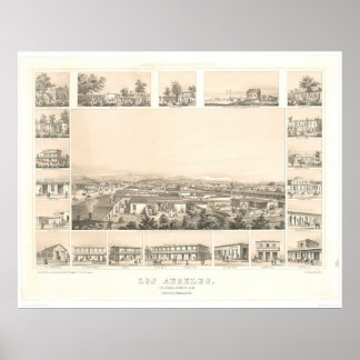Affiche Los Angeles, CA. Carte panoramique 1857 (0903A)