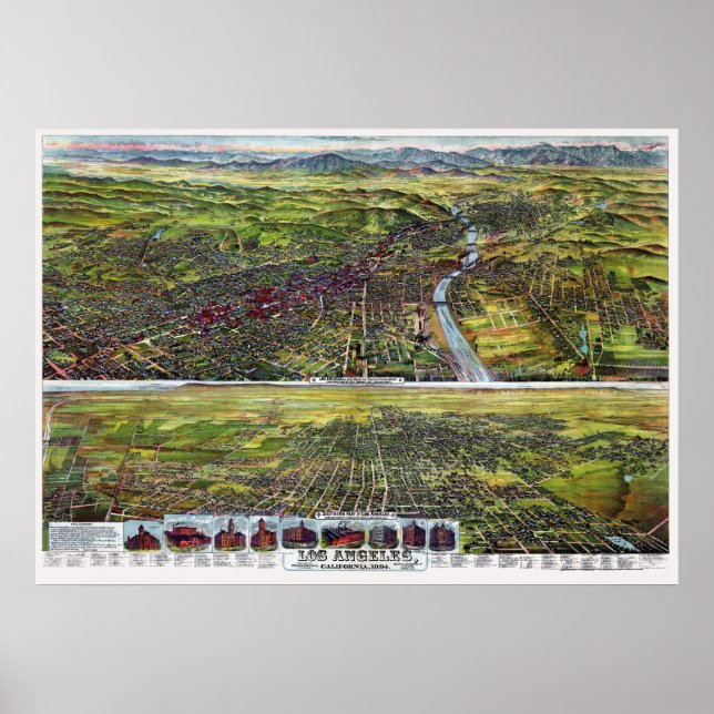 Affiche Los Angeles, CA Carte panoramique - 1894 (Devant)