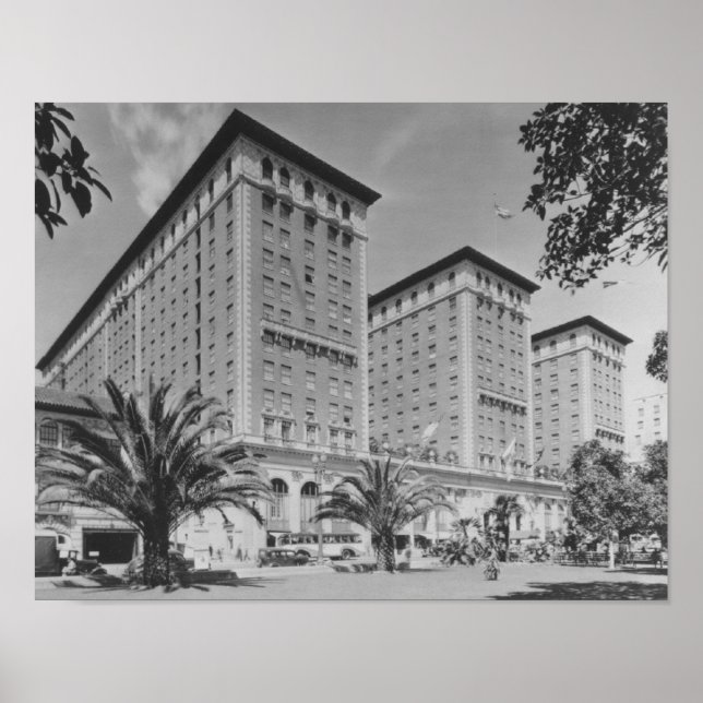 Affiche Los Angeles, CA Vue de Biltmore Hotel et Stree (Devant)