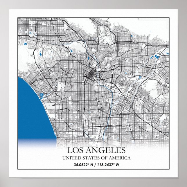 Affiche Los Angeles California USA Travel City Carte (Devant)