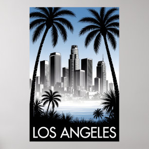 Affiche Los Angeles Californie Gravure sur bois noir et bl