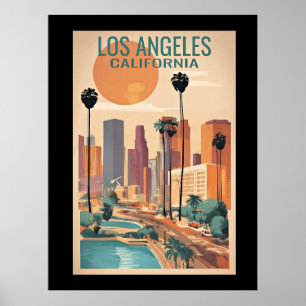 Affiche Los Angeles, Californie, illustration vintage,