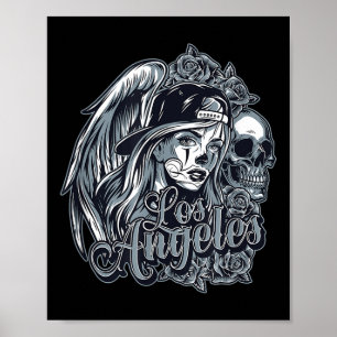 Affiche Los Angeles Chicana Design Avec Des Roses De Crâne