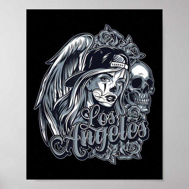 Affiche Los Angeles Chicana Design Avec Des Roses De Crâne (Devant)