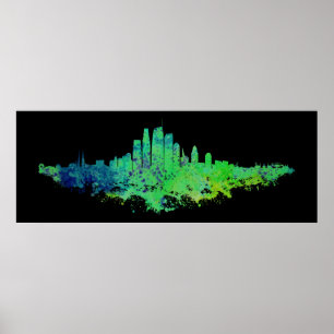 Affiche Los Angeles City Skyline - Lime Green Blue