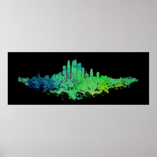 Affiche Los Angeles City Skyline - Lime Green Blue (Devant)