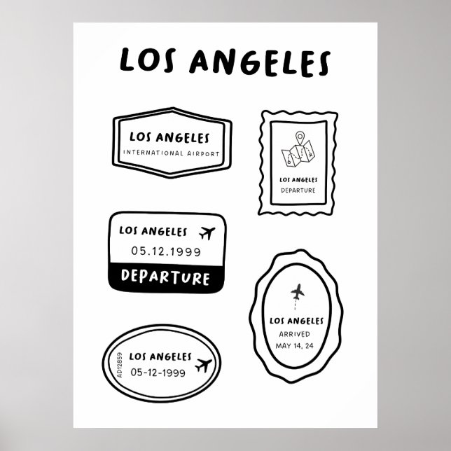 Affiche Los Angeles - Travel Stamp Collection | Minimalist (Devant)