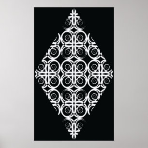 Affiche losange blanc décoratif sur fond noir