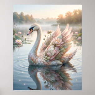 Affiche Lotus Cygne Aube Lac