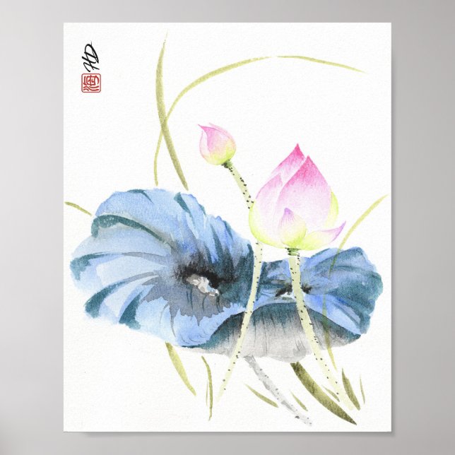 Affiche Lotus dans la sérénité bleue (Devant)