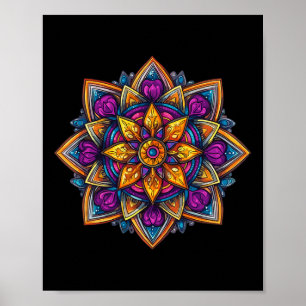 Affiche Lotus de méditation mandala coloré 