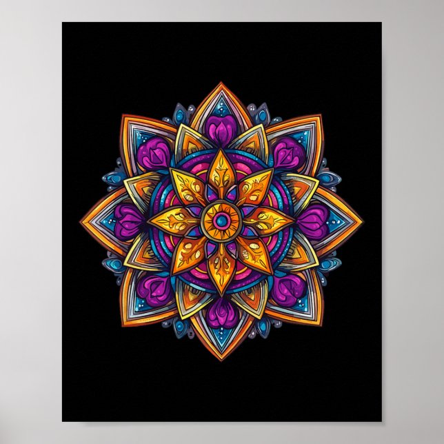 Affiche Lotus de méditation mandala coloré  (Devant)