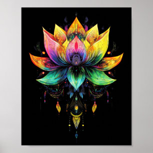 Affiche Lotus Fleur Arc-en-ciel Bohème Mandala Yoga Chakra