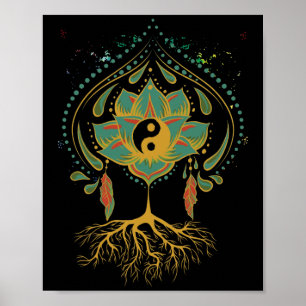 Affiche Lotus Mandala Yin Yang Géométrie Sacrée Spirituel