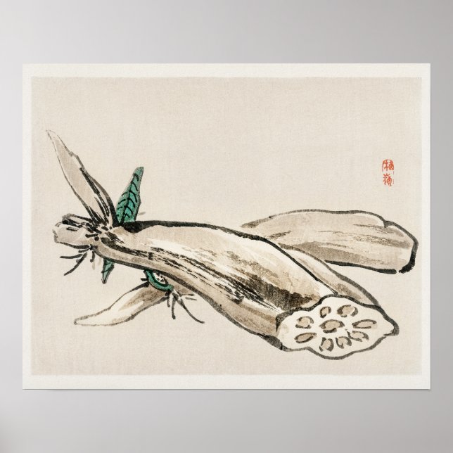 Affiche Lotus Root par Kōno Bairei (1844-1895) (Devant)
