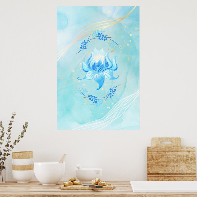 Affiche Lotus Sarcelle en Fleur Reflet Azuré (Cuisine)