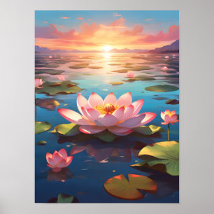 Affiche Lotus Serenity au coucher du soleil