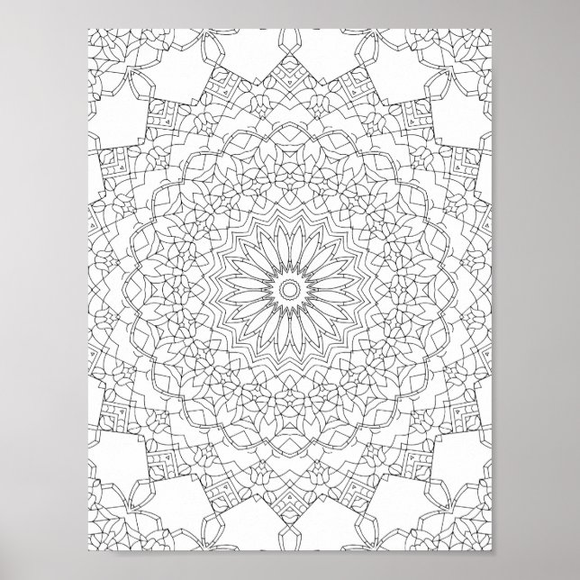 Affiche Lotus Star Mandala Coloring Page Detailed Pattern (Devant)