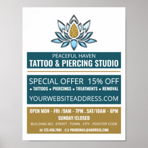 Affiche Lotus Tattoo, Tattoo & Body Piercing Studio Advert