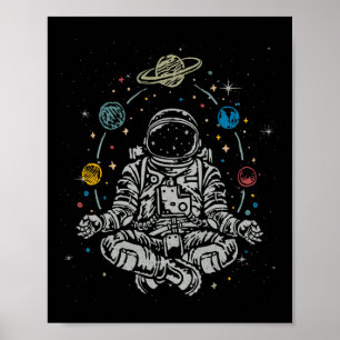 Affiche Lotus Vintage Astronaute Méditant Yoga Zen Planète