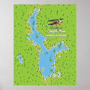 Affiche Lough Ree République d'Irlande Carte, lough irland