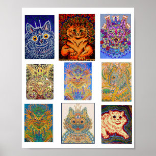 Affiche Louis Wain, 9 chats psychédéliques