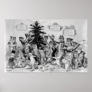 Affiche Louis Wain Cats décorent l'arbre de Noël