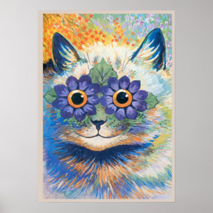 Affiche Louis Wain, Chat aux yeux décorés de fleurs, Affic
