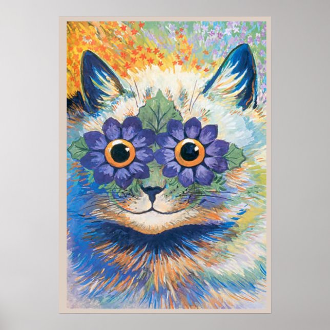 Affiche Louis Wain, Chat aux yeux décorés de fleurs, Affic (Devant)
