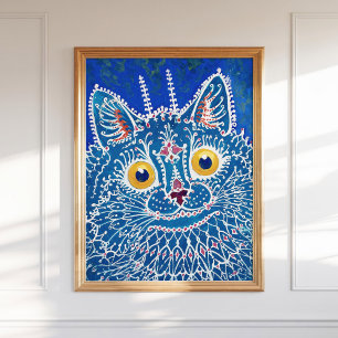 Affiche Louis Wain Psychedelic Blue Chat Peinture Vintage