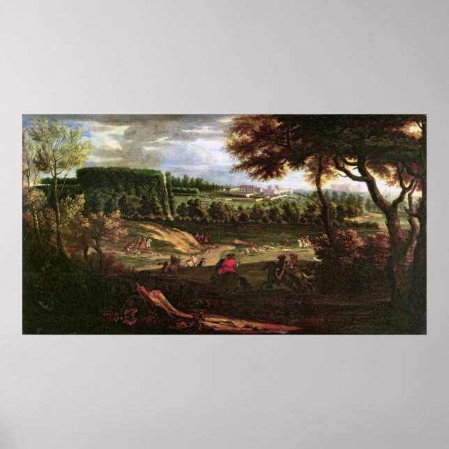 Affiche Louis XIV Chasse à Marly avec vue (Devant)