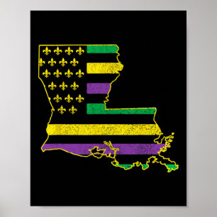 Affiche Louisiana American Flag State Map Pride Nola Mardi