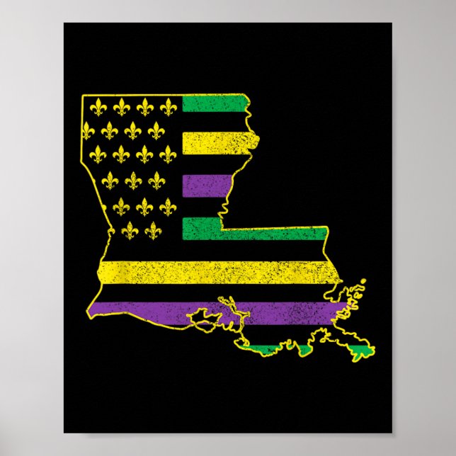 Affiche Louisiana American Flag State Map Pride Nola Mardi (Devant)