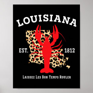 Affiche Louisiana Est. 1812 Crawfish Leopard New Orleans M