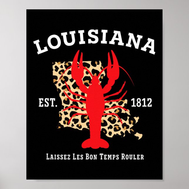 Affiche Louisiana Est. 1812 Crawfish Leopard New Orleans M (Devant)