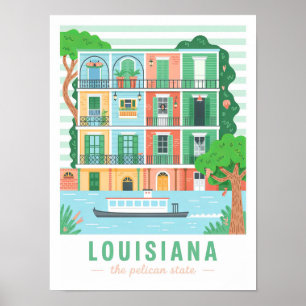 Affiche Louisiana le Pélican State USA Summer Travel