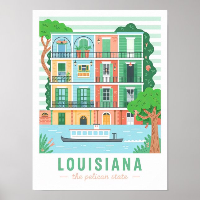 Affiche Louisiana le Pélican State USA Summer Travel (Devant)
