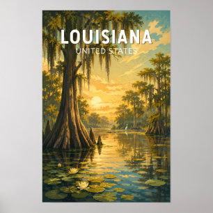 Affiche Louisiane Illustration Voyage Art Rétro