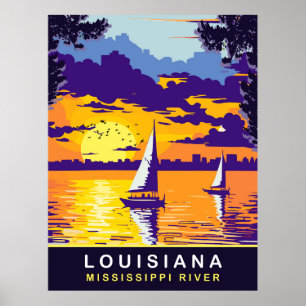 Affiche Louisiane, Mississippi River, Voyage