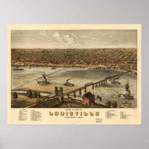 Affiche Louisville Kentucky 1876 Carte panoramique